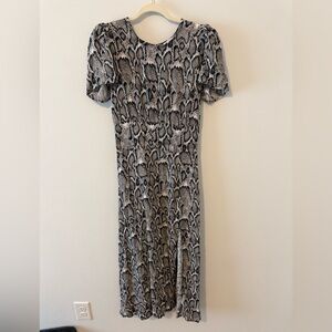 AFRM Snake Print Midi Dress Open Back Bodycon Ruched Stretch Y2K Womens XL